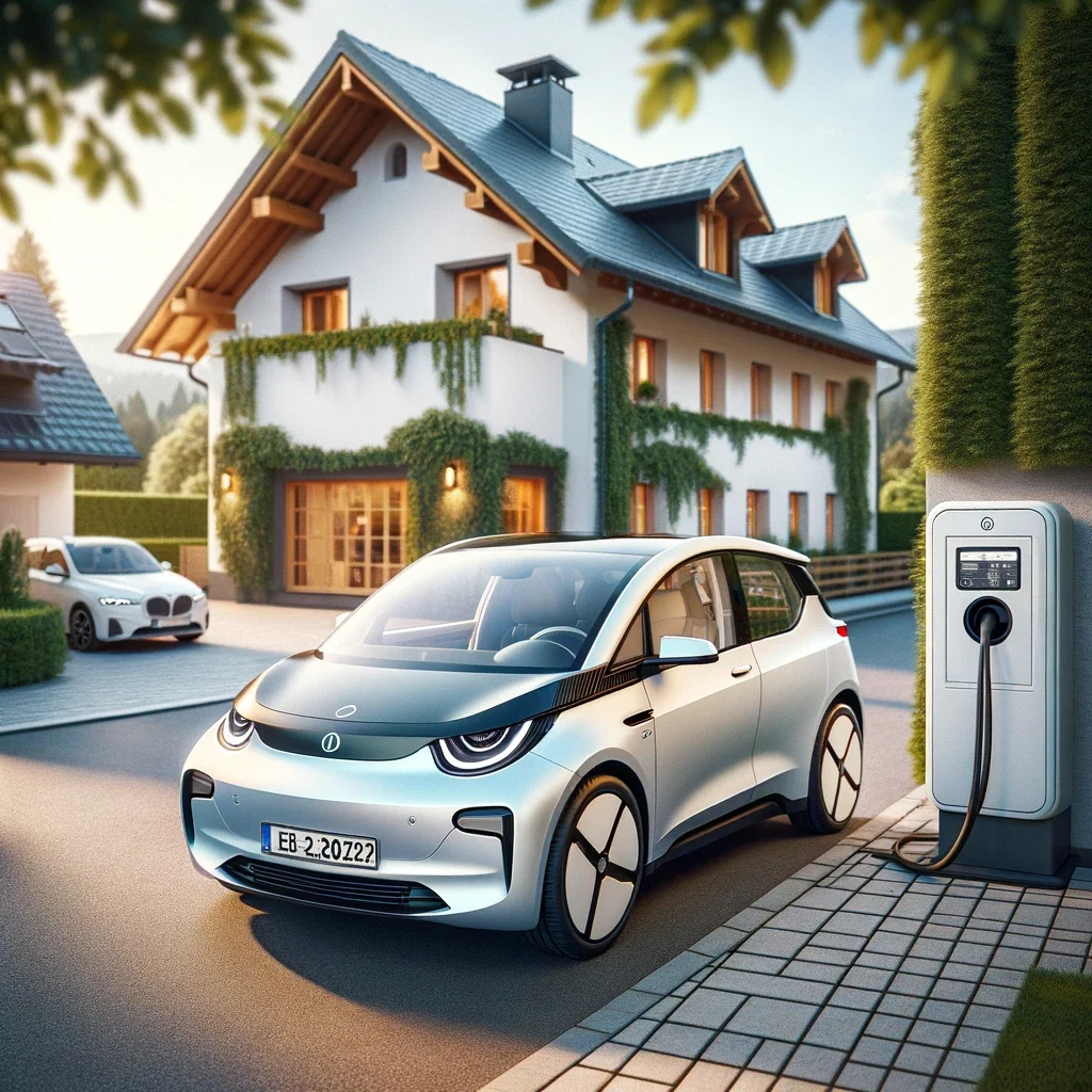 E-Dienstwagen lädt zu Hause an einer Wallbox mit separater Verbrauchserfassung